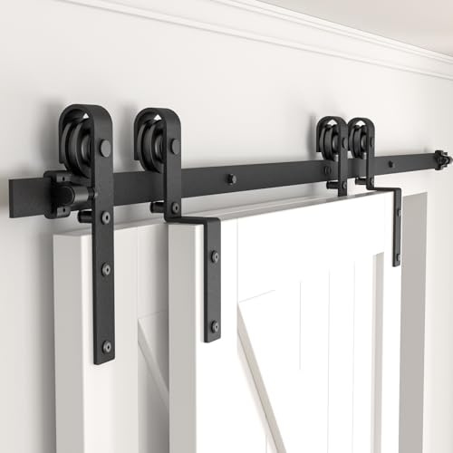 AONAYIOA 6FT Bypass Sliding Barn Door Hardware Kit, Combination Track Mode Sliding Door Hardware, Double Wooden Doors Use Single Track Bypass Barn Door Hardware Fit for Door Opening 70 (6 Feet)