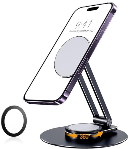 Lucrave Magnetischer Handy Ständer, Faltbare Aluminium Standby Handyhalter Tisch mit 360° Drehung kompatibel mit iPhone 16 15 14 13 12 Pro Max, Plus, Galaxy S24 Ultra S23, Pixel 8 (schwarz)