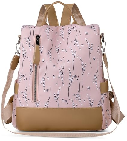 SODOLLEE Sac à Dos Antivol Femme – Petit Sac a Dos Fleuri Chic et Léger, Idéal pour la Ville, le Travail et l’Usage Quotidien Rose