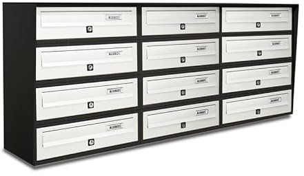 ALUBOX SLIM Cassette Postali Condominiali 12 Posti 50X116X30 Cm In Lamiera Zincata E Alluminio Cassetta Postale Da Esterno Condominiale Con Sistema Anti Prelievo (ANTRACITE BIANCO)