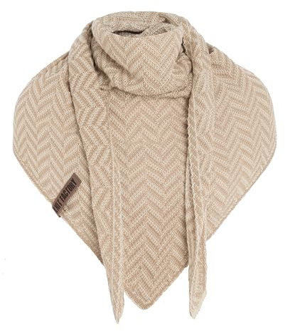 KNIT FACTORY - Dreiecksschal Vera - Damen Strickschal mit Wolle - Umschlagtuch für den Frühling und Herbst - Winterschal mit Fischgrätmuster - Dreieckstuch - 190x65 cm - Ecru/Dark Beige