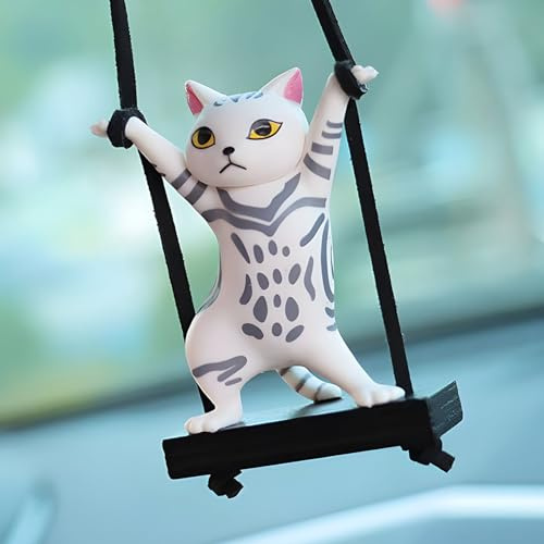 Yueser Decoration Voiture Swinging Chat, Rétroviseur Voiture Suspendu Ornement Pendentif Voiture Balançoire Intérieurs Automobiles Décoration à Suspendre pour Voiture Ornement Suspendu de Voiture