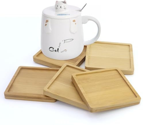 5 bandejas de bambú cuadradas de 9 cm, pequeñas bandejas de madera, hechas a mano, bandeja de madera, bandeja de servir, posavasos de bambú, para manualidades, accesorios de mosaico, decoración