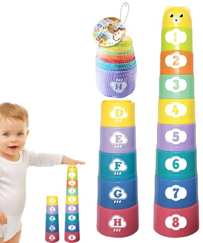 empilables pour Tout-Petits | Jeu d'empilage logique pour bébés de Plus de 6 Mois | Chiffres et Lettres colorés empilables | Jouet de Bain éducatif pour - Coffret Cadeau pour