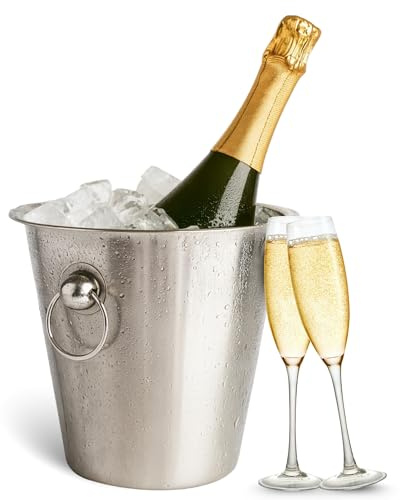 CHEFZOCO Champanera con asass, Cubitera Acero Inoxidable, Cubo de Champán, Enfriador de Botellas, Diámetro 22 cm, Altura 21 cm, Acero Inoxidable, Apto para Enfriar refrescos, champán, Vino, Cerveza