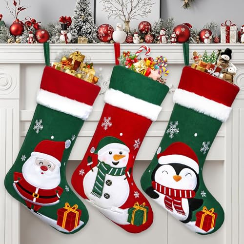 MEIVINES Nikolausstrumpf 3 er Set Nikolausstiefel zum Befüllen Große Weihnachtsstrumpf Weihnachtssocken Kamin zum Aufhängen Nikolaus Socken Weihnachtsdekoration für Kamin, Weihnachtsbaum, Wand, Treppe
