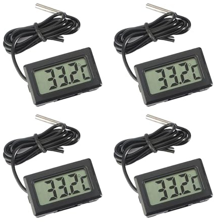 ARCELI Termometro digitale LCD Monitoraggio della temperatura con sonda esterna per frigorifero Frigorifero congelatore Acquario - Nero（4 pezzi ）