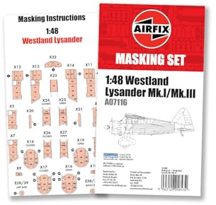 AIRFIX - A65008 Masking Set - for A07116 Westland Lysander - 1:48 Scale Model building kit Plastic Model Plane Accessories for Adults 14+