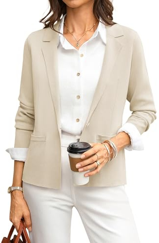 GRACE KARIN Women's Long Sleeve Knit Blazers Elegant Lapel V Neck Cardigans