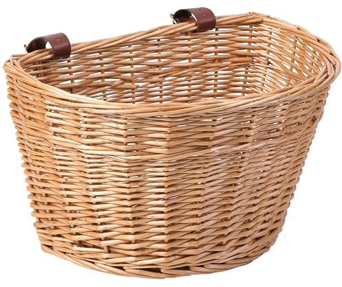 Wicker Front Bike Basket Cargo for Men and Women – Fits Most Bicycles, Beach Cruisers and Ebikes, Lightweight Bicycle Storage Basket with Adjustable Straps, Light Brown