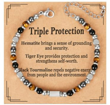Aretas Bracelets Crystals Gifts For Womens Ladies Protection Beaded Healing Natural Stones Gemstone Hematite Tigers Eye Black Tourmaline Jewellery Birthday Friendship Menopause Presents For Teacher