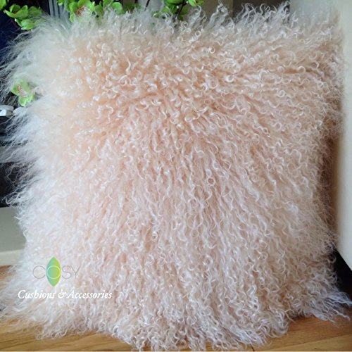 Co-sy 40 * 40CM GENUINE MONGOLIAN SHEEPSKIN LAMB WOOL FUR CUSHION WITH PAD (Pastel Peach)