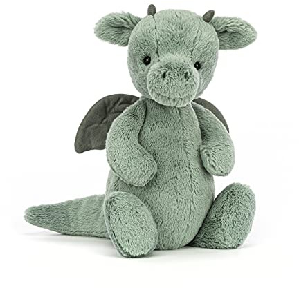 Jellycat Medium Bashful Green Dragon Plush Soft Toy
