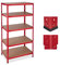 Relaxdays Schwerlastregal, 5 Ebenen, Traglast 1325 kg, Steckregal Keller, Garage, Werkstatt, 180x90x60, Metall/MDF, rot
