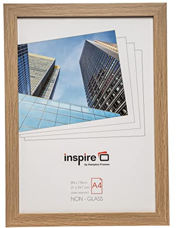 Hampton Frames A4 Photo Frame 21x30cm Natural Wood Effect Pack of 1, Acrylic Front, Fixing Clips, Portrait or Landscape, For Certificates Photos Artwork