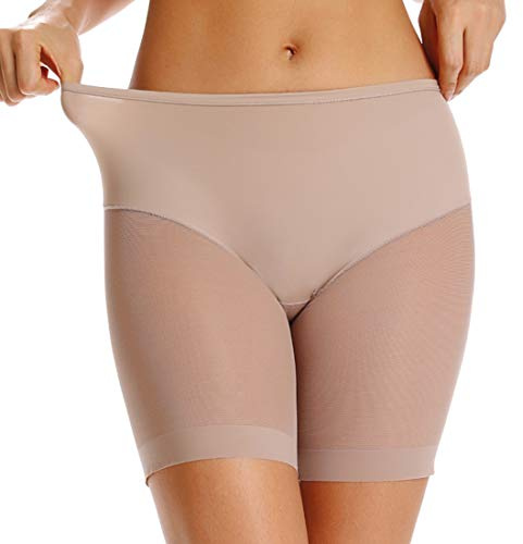Slip Shorts for Under Dresses Seamless Boy Shorts Underwear for Women Anti Chafing Thigh Bands(Mesh Beige, Small)