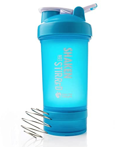 Shake That Weight 450ml Protein Shaker - Blue - With Storage Attachment For Protein and Diet Shake Powder, Wire Ball Mixer, Bag Attachment Loop