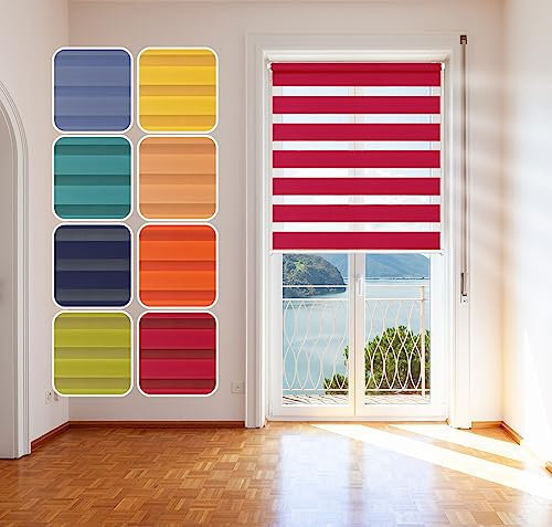 Doppelrollo, Blau, 75x150cm - Duo-Rollo Klemm Fix mit Klemmträger, Fenster-Rollo/Seitenzug-Rollo Ohne Bohren, lichtdurchlässig und verdunkelnd