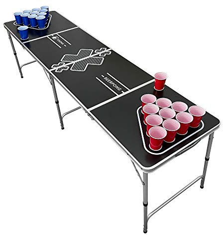 TEKONA Beer Pong Tisch Set - inkl. 100 Becher (50 Rot & 50 Blau), 6 Bällen & Regelwerk - Modern Design
