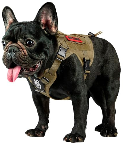 OneTigris Hundegeschirr, FIRE WATCHER Taktische Geschirr Sicherheitsgeschirr Hunde Hundeweste mit 1 Griffe und 2 D-Ring 1000D Nylon (XXS, Braun)