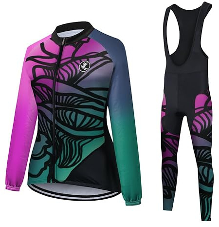 UGLY FROG JK12 Neu Winter MTB Damen Fahrradbekleidung Set Lang Winter Radjacke und Fahrradhosen Fleece Thermo Radtrikot