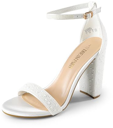DREAM PAIRS Women's Hi-Chunk High Heel Pump Sandals,Size 7.5,White-Pearl,HI-CHUNK-1