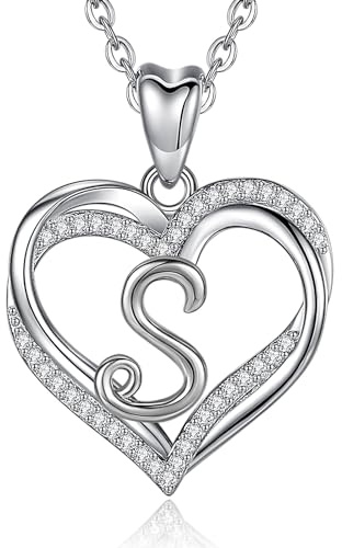 INFUSEU Hjärthänge halsband bokstav A-Z alfabet stora smycken dubbelt hjärta initial halsband kubisk zirkonia CZ romantiska gåvor för kvinnor flickor, Kubisk zirkon
