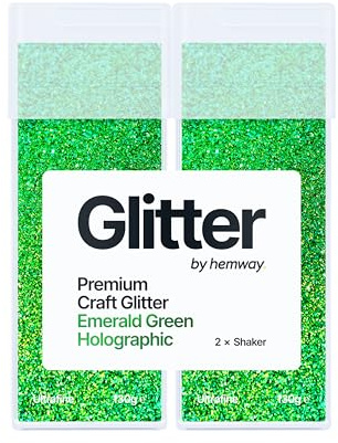 Hemway Craft Glitter Shaker Emerald Green Holographic 130g x2 Ultrafine | for Resin & Epoxy Crafts, Christmas Art Supplies, Nail, Body, Face, Eye, Festival, Crafting, Slime, Sparkle