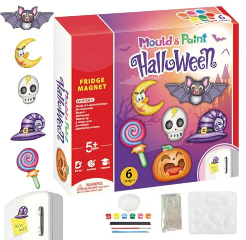 Plaster Figurines to Paint Halloween - Bat Mold - Halloween Ready to Paint Pumpkin Ghost Figurines Unpainted Crafts for Adult Party with Magnet