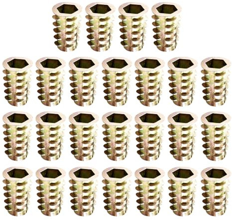 25 PCS M8 Threaded Inserts for Wood, Screw-in Threaded Insert Nuts, Hex Socket Drive Insert Zinc Alloy Threaded Rivet Screw Nuts for Wood Timber Furniture(Metal)