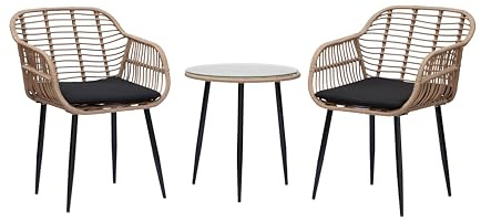 ΖΕΝJΟΥ OUTDOOR FURNITURE WEBBY, Balkonset, Polyrattan, 3-teilig mit 2 Stühlen und Tisch, Wetterfest, Gartenmöbel Set für Kleinen Balkon, Natur mit Schwarzen Kissen, 160 kg Belastbarkeit