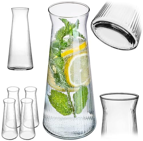 KADAX 4 x Caraffa in vetro 1L, caraffa per acqua in vetro robusto, caraffa per bevande lavabile in lavastoviglie, caraffa per acqua senza piombo, caraffa per acqua, succo, limonata, latte (Modello 2)