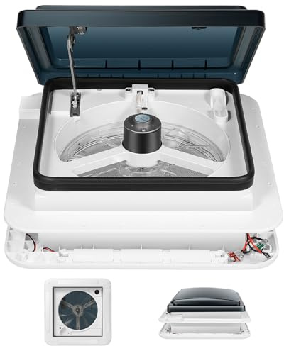 ROGONPDK Ventilation 28 x 28 cm pour camping-car, caravane, fenêtre de toit, fenêtre de toit, ventilateur silencieux et insonorisé, toit de camping-car multifonction avec lumière LED et ventilateur
