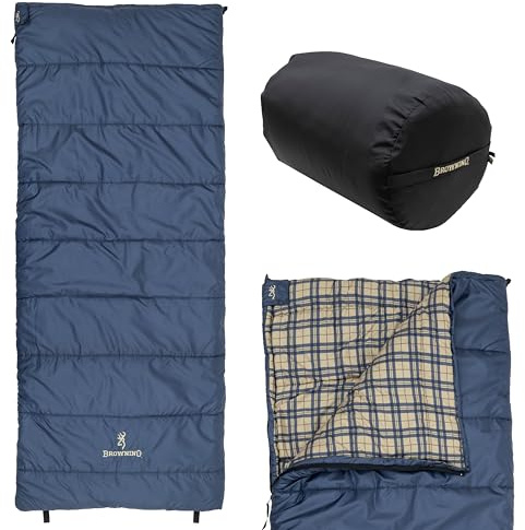 Browning Voyager 20° Rectangular Sleeping Bag – Cold Weather Camping Sleeping Bag with TechLoft Silver Insulation, Water-Resistant Shell & Stuff Sack for Camping, RV & Outdoor Travel