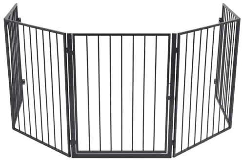 Kaloriko Clôture de cheminée pour Animaux de Compagnie Noire en Acier, Pare feu Grille écran Protection barrière étincelle Flamme sécurité Chaleur, 123 x 123 x 76 cm, Porte pivotante