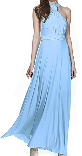 Women's Transformer Convertible Multi Way Wrap Long Prom Maxi Dress V-Neck Hight Low Wedding Bridesmaid Evening Party Grecian Dresses Boho Backless Halter Formal Cocktail Dance Gown Light Blue Medium