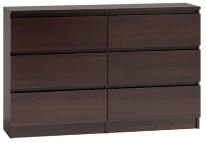 WHATSIZE ENTERPRISE Large Chest of Drawers for Bedroom, 6 Drawer Wenge Dresser with Metal Runners, Bedroom Furniture Storage Cabinet for Clothes, Contemporary Design, Easy Assembly