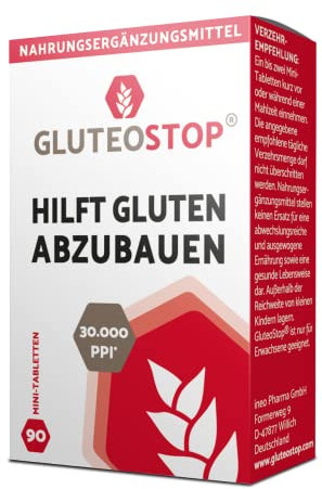GluteoStop - hilft Gluten abzubauen - Glutensensitivität - glutenarme Ernährung – Enzym (90 Mini-Tabletten)