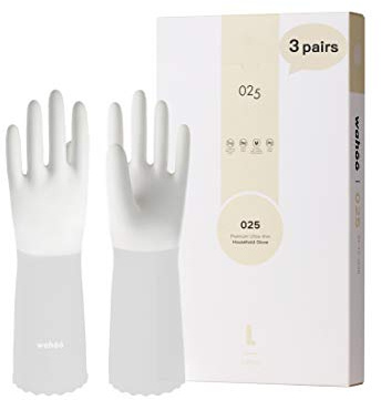 LANON 3 Pairs wahoo Skin-Friendly Cleaning Gloves, Unlined Dishwashing Kitchen Gloves, Reusable, Non-Slip, Brilliant White, Medium