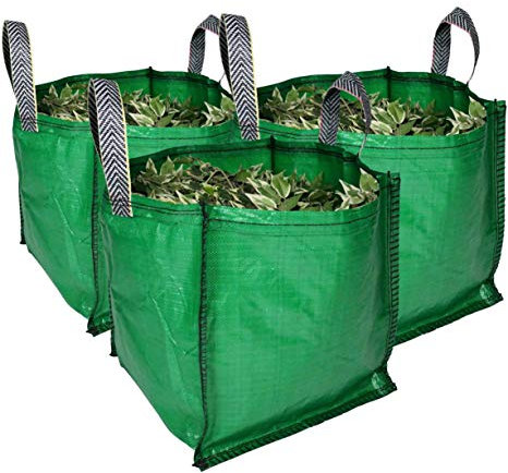sackmaker Garden Waste Bags - 90 Litre - 1 to 5 Sacks - PREMIUM GRADE - Industrial Fabric and Handles - Heavy Duty Garden/Green Waste Sacks (3 Pack, Green)