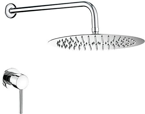 VALAZ Ducha Empotrada Cromada | Ducha Monomando 1 Vía, Rociador Efecto Lluvia | Instalación en Pared Fácil y Rápida | Inoxidable, Elegante, Redonda, Rociador 20 cm, Serie Guadiana