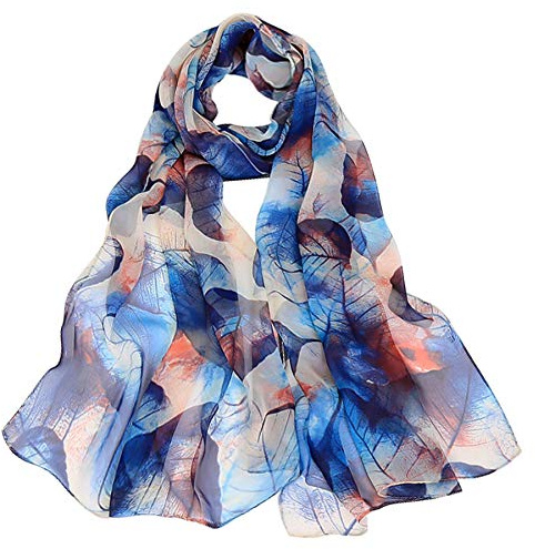 FNNAN Ladies Floral Chiffon Scarf - Sunscreen Fashion Scarf Flower Print Lightweight Head Scarf Scarves Shawls Wrap For Women