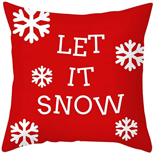 AMDXD Weihnachten Kissenbezug 45x45cm, Kissenhüllen Schneeflocke let it Snow Muster, in Polyester, für Autos Wohnzimmer Schlafzimmer Büro Sofa Dekor, Weiß Rot