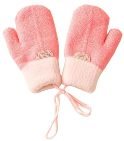 Moufle Enfant Chauffant Hiver Gants Peluche Douce Moufles Plein-doigts Epais Mitaines Tricoté Crochet Gant de Plein Air Ski Snowboard Vélo Anti-froid avec Corde Anti-perdu pour Fille Garçon 1-6 Ans