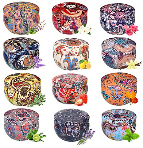 Primevolve 2.5OZ Natural Soy Wax Scented Candles, 12Pcs Gift Boxed, 240H Long Lasting, Portable Travel Tin, Aromatherapy Gifts for Women, Birthday, Christmas