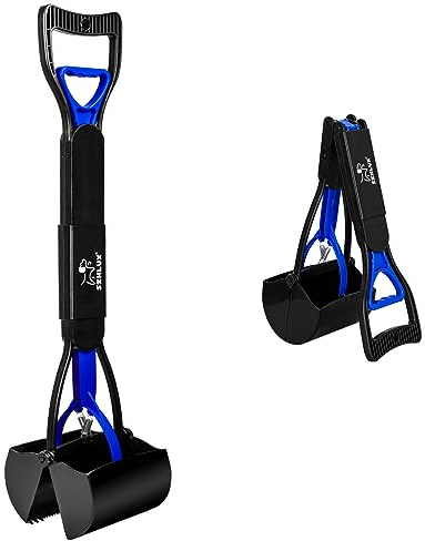 SZHLUX 28 Pooper Scooper, Foldable Dog Pooper Scooper with Unbreakable Material and Durable Spring for Grass and Gravel, Blue