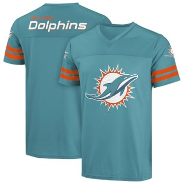FOCO NFL Herren Offizielles Lizenzprodukt Primary Logo Wordmark Game Day Football V-Ausschnitt Top, Miami Dolphins - Aqua, L