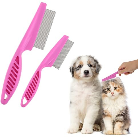 TIESOME Pet Hair Comb Tear Stain Removal,2 Pack Multifunctional Pets Grooming Comb Kit 2 in 1 Dog Combs Stainless Grooming Massage Dual-Sided Comb for Knots Crust Floating Hair Tangle Fleas(Pink)