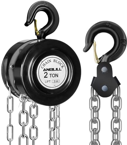 ANBULL Hand Chain Hoist 4400LBS 10FT, 2T 3M Manual Chain Block with Upgrade G80 Galvanized Chain, Manual Hoist for Warehouse Building Automotive Machinery