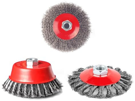 Secwell 3 Stück Drahtbürste Winkelschleifer 125mm Kegelbuerste mit M14-Aufnahme Topfbürste Metall